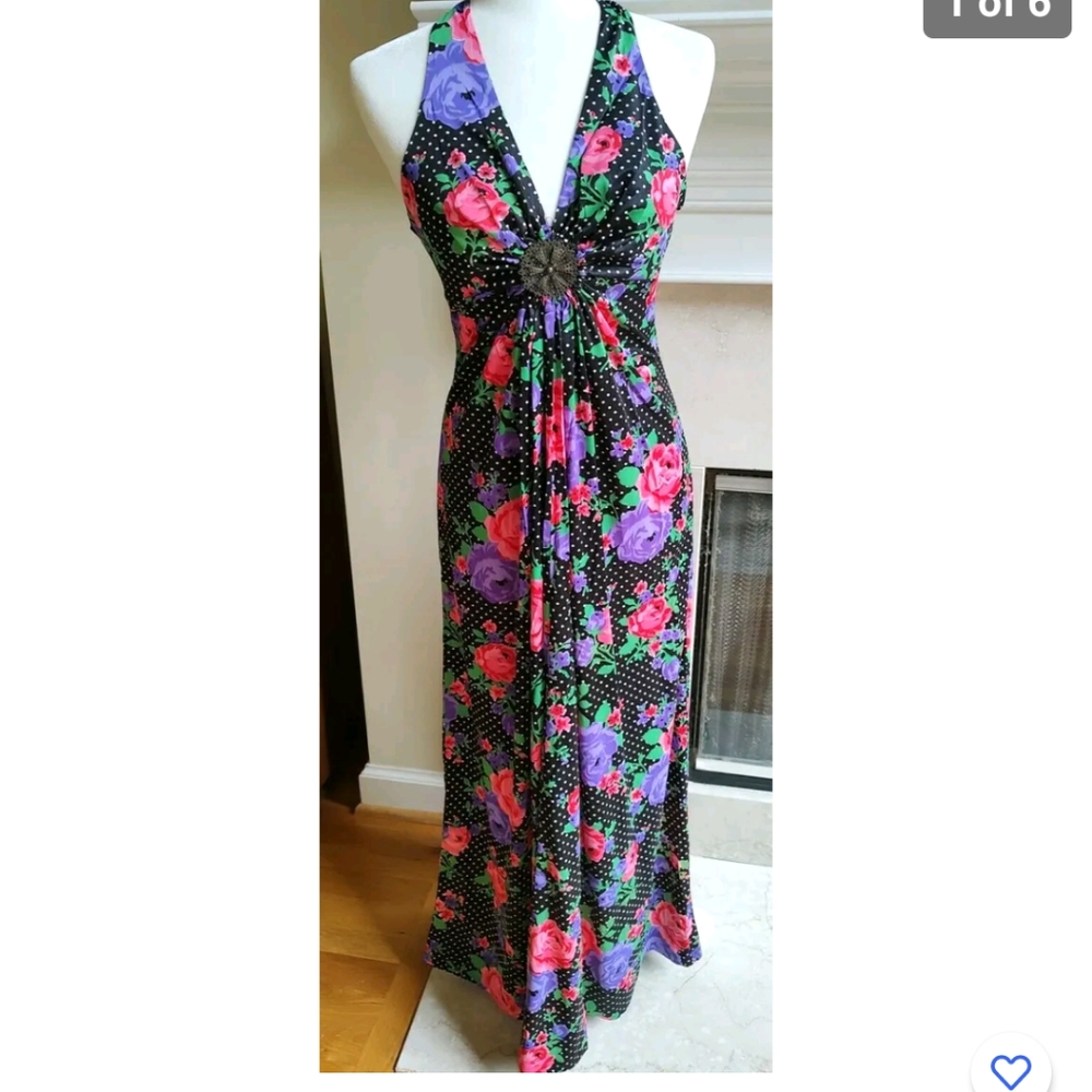 Vintage 70s Corky Craig Black Polkadot Halter Dre… - image 1